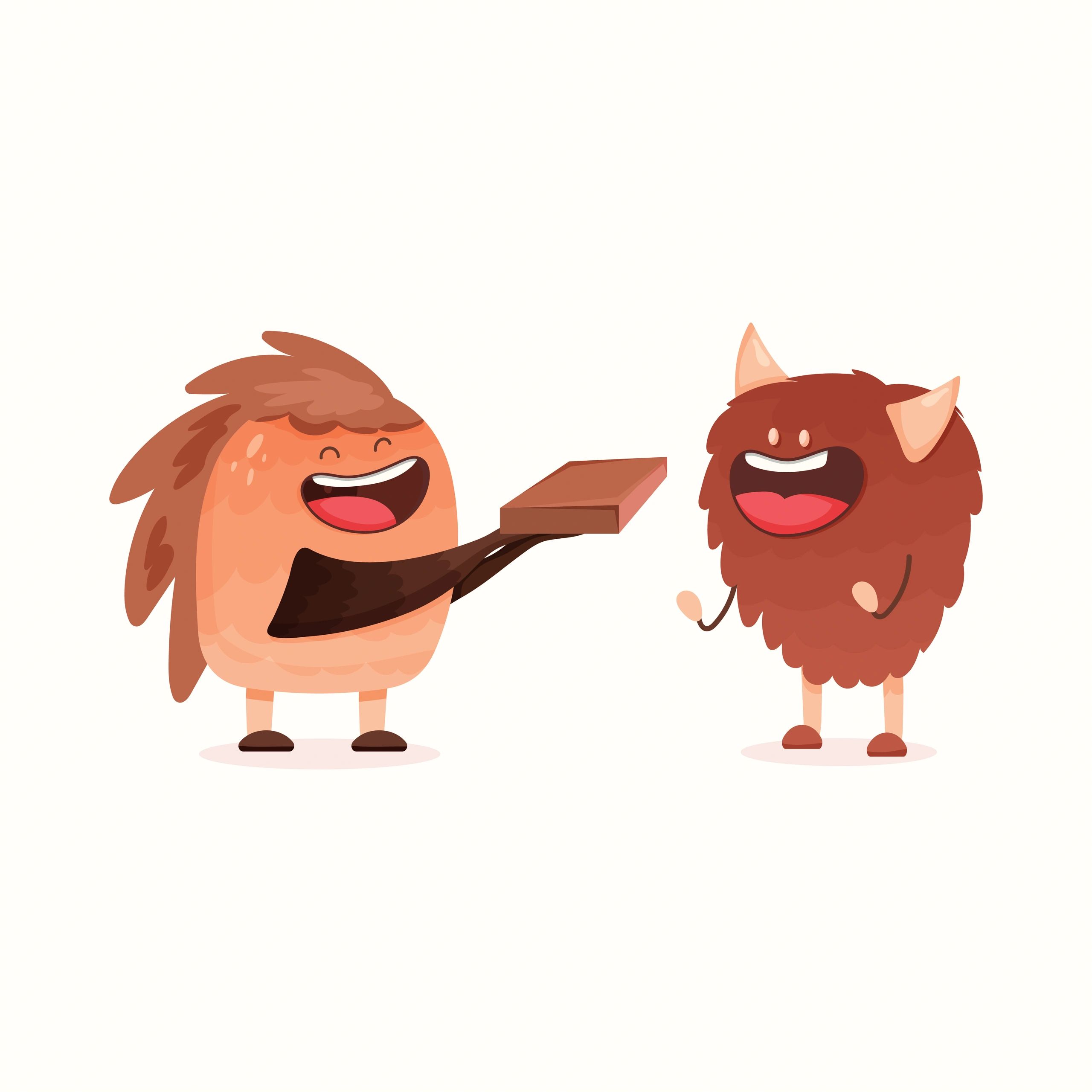 Friendly cartoon character handing over a book