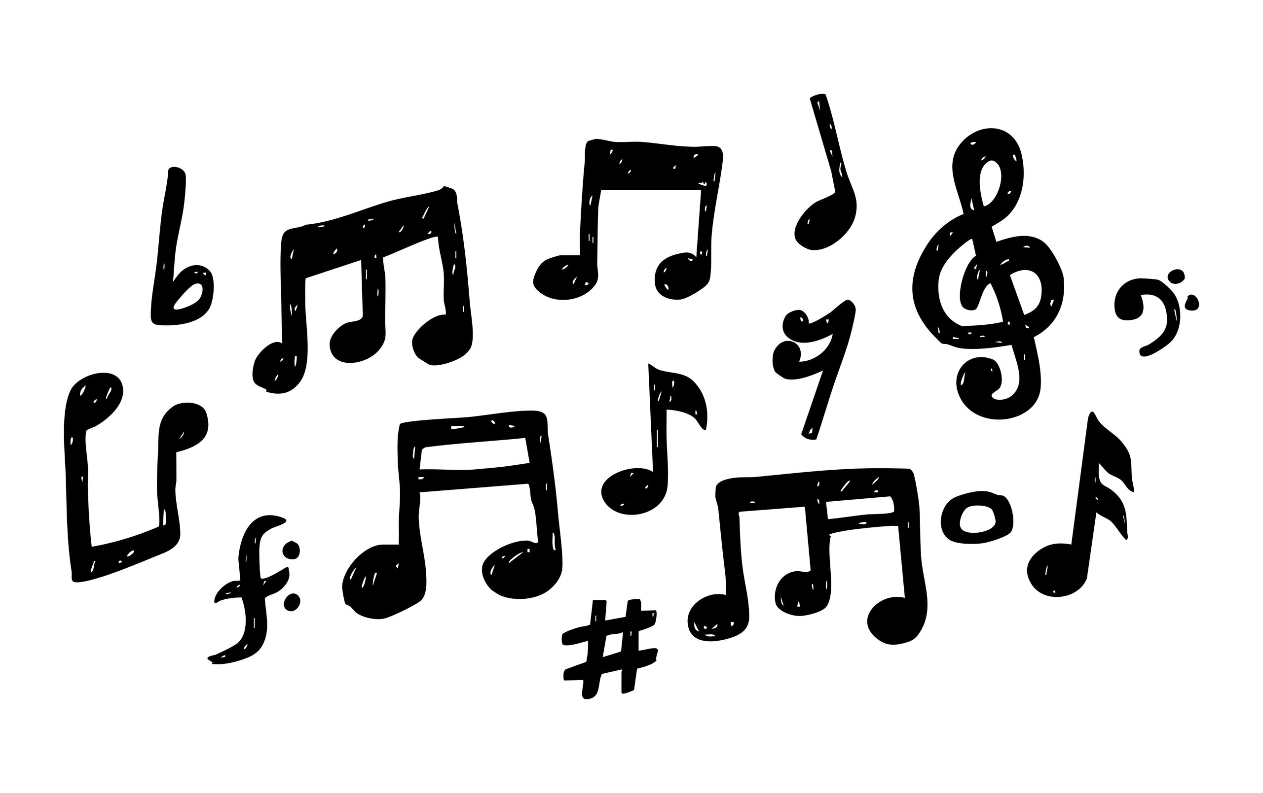 Hand-drawn doodle music notes and symbols