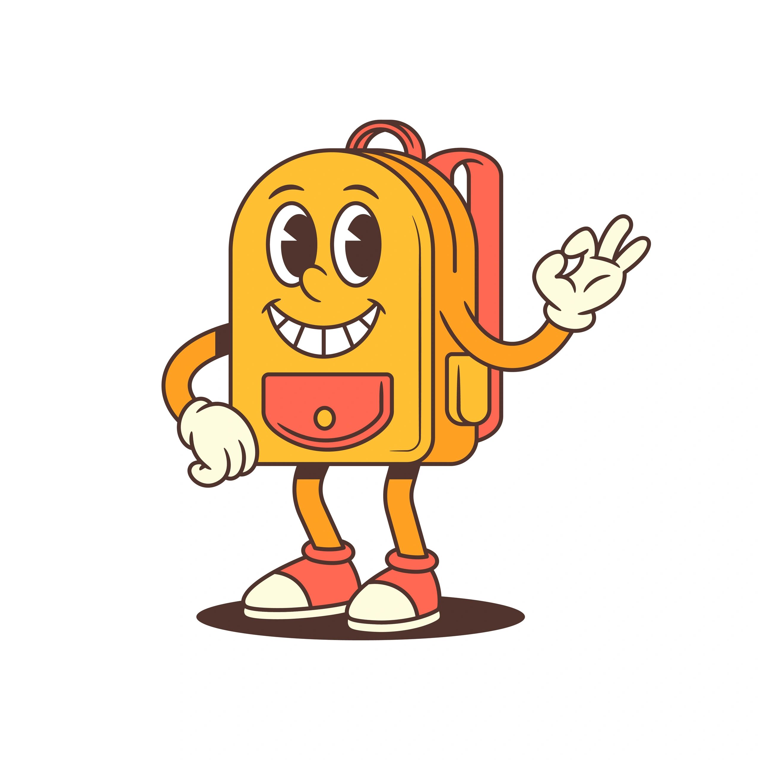 Playful backpack mascot illustration smiling
