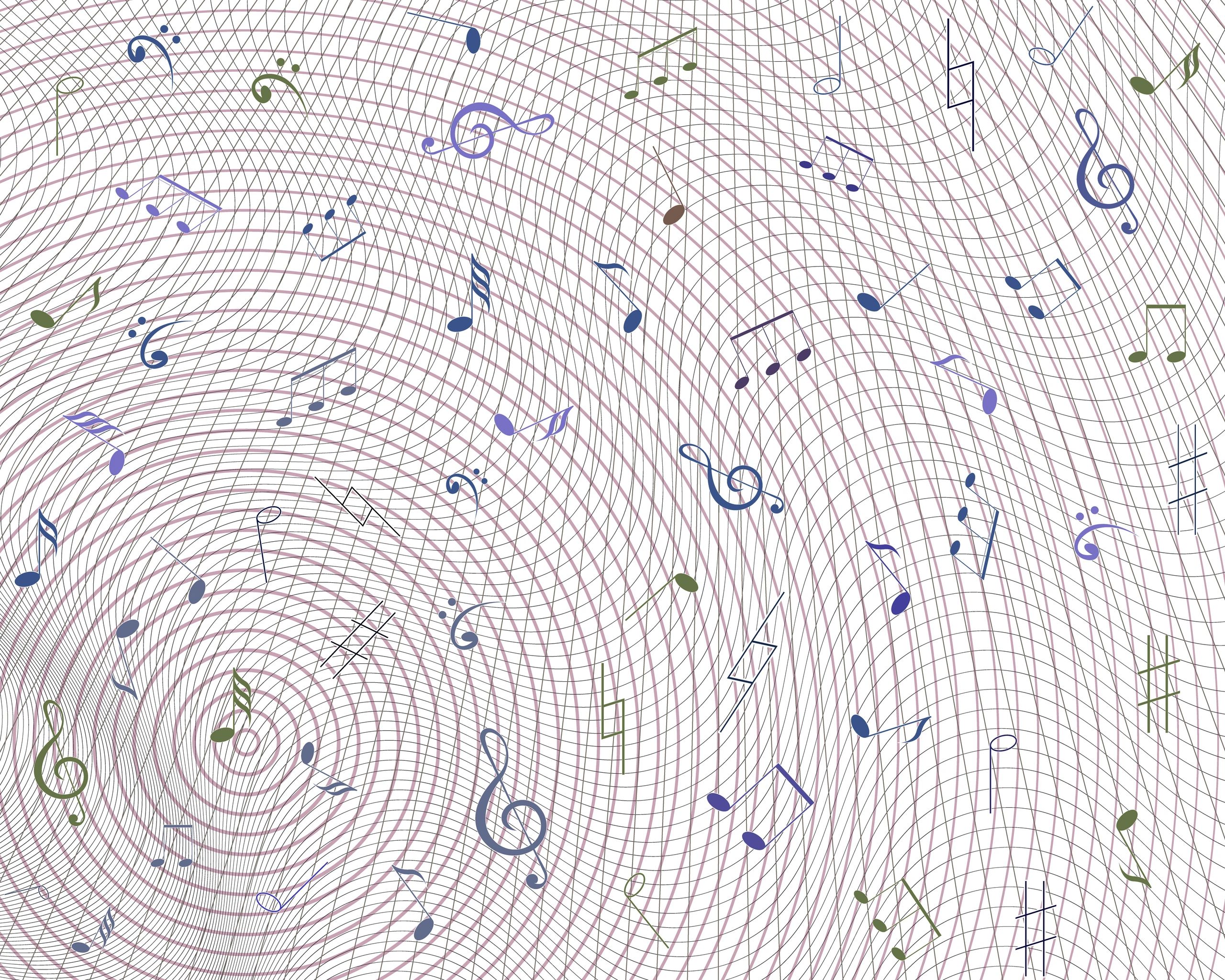 Abstract wave grid with floating music notes